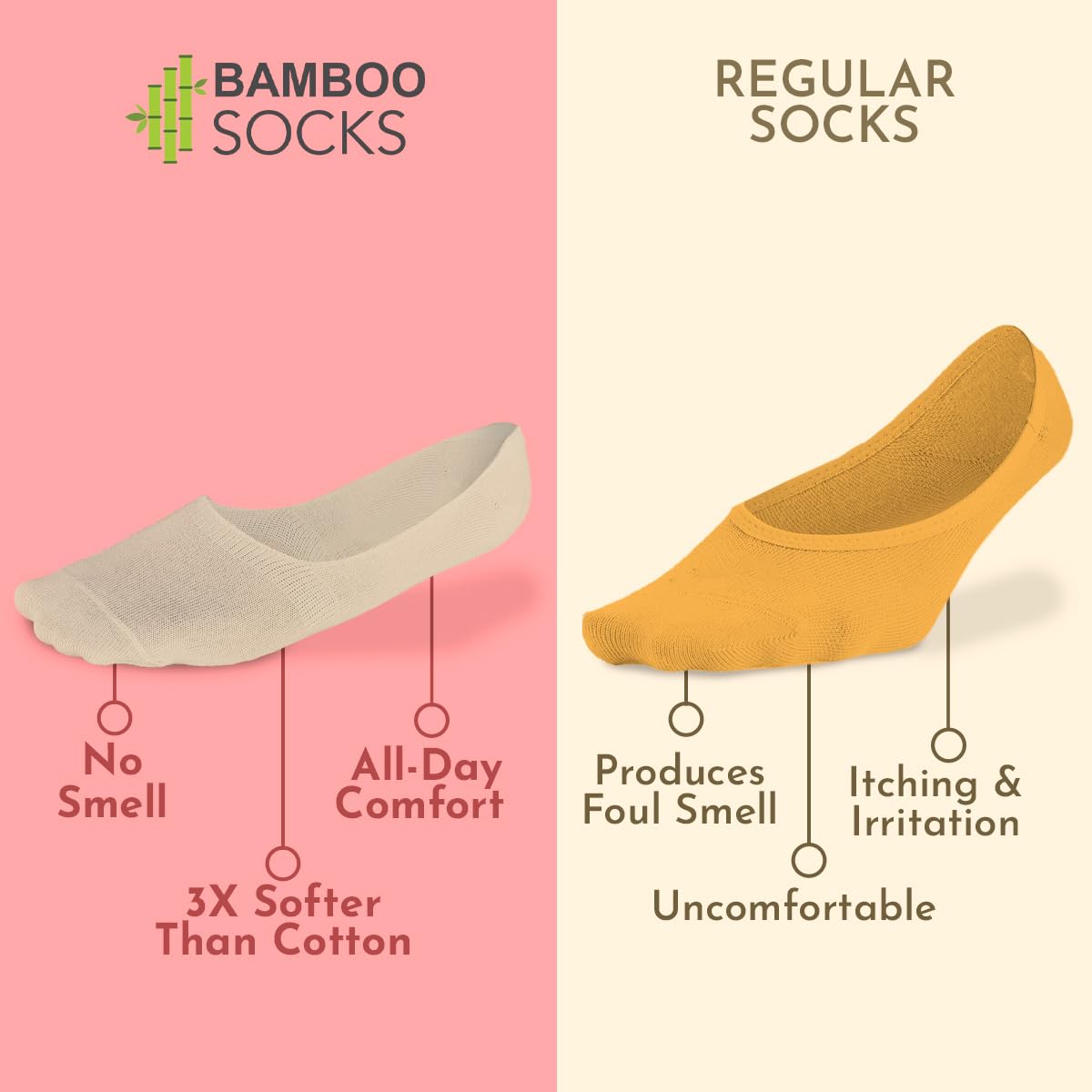 Heelium Bamboo No Show Socks for Women (Solid) Pack of