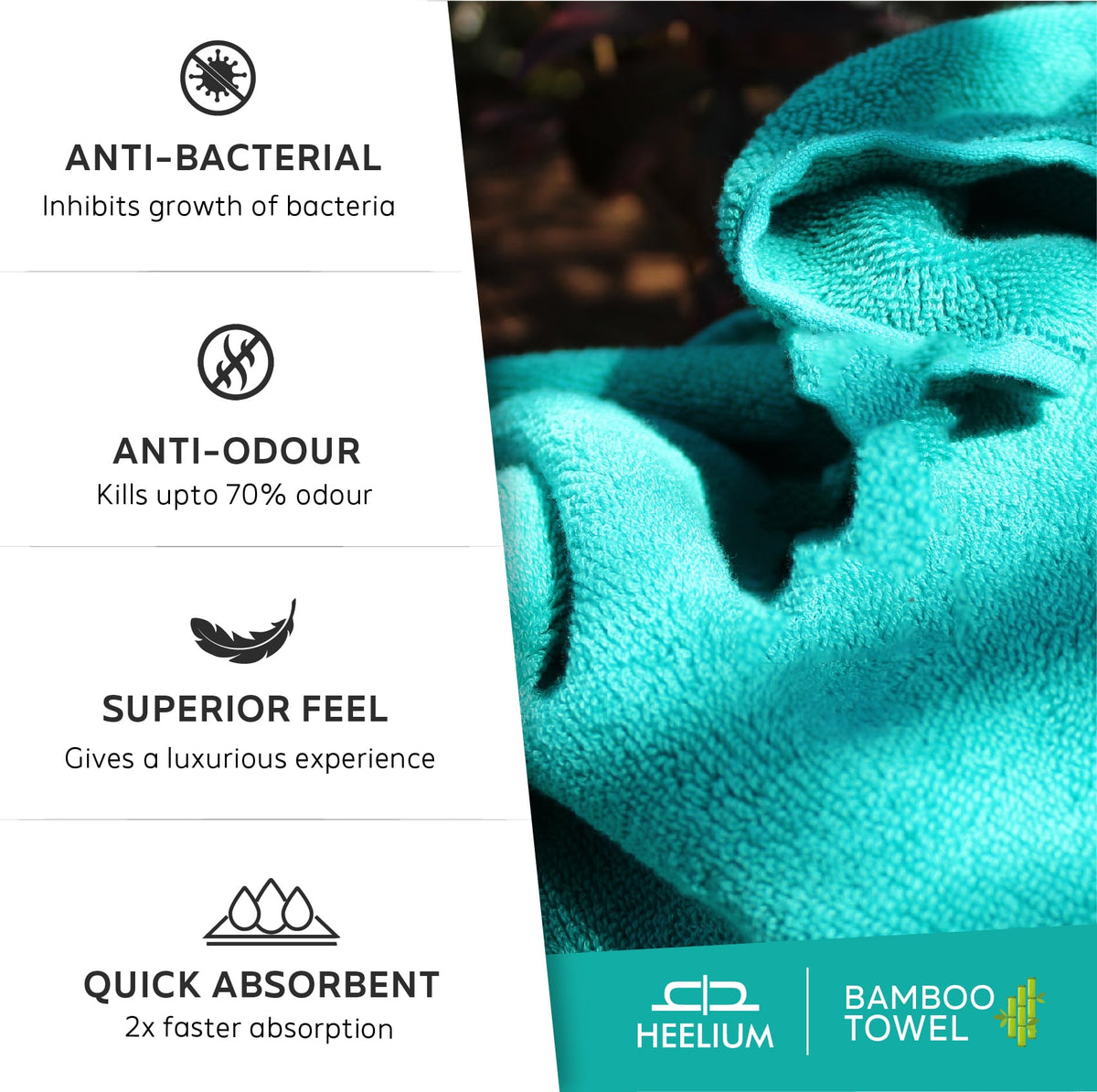 Bamboo Bath Towels Set of 5 Heelium