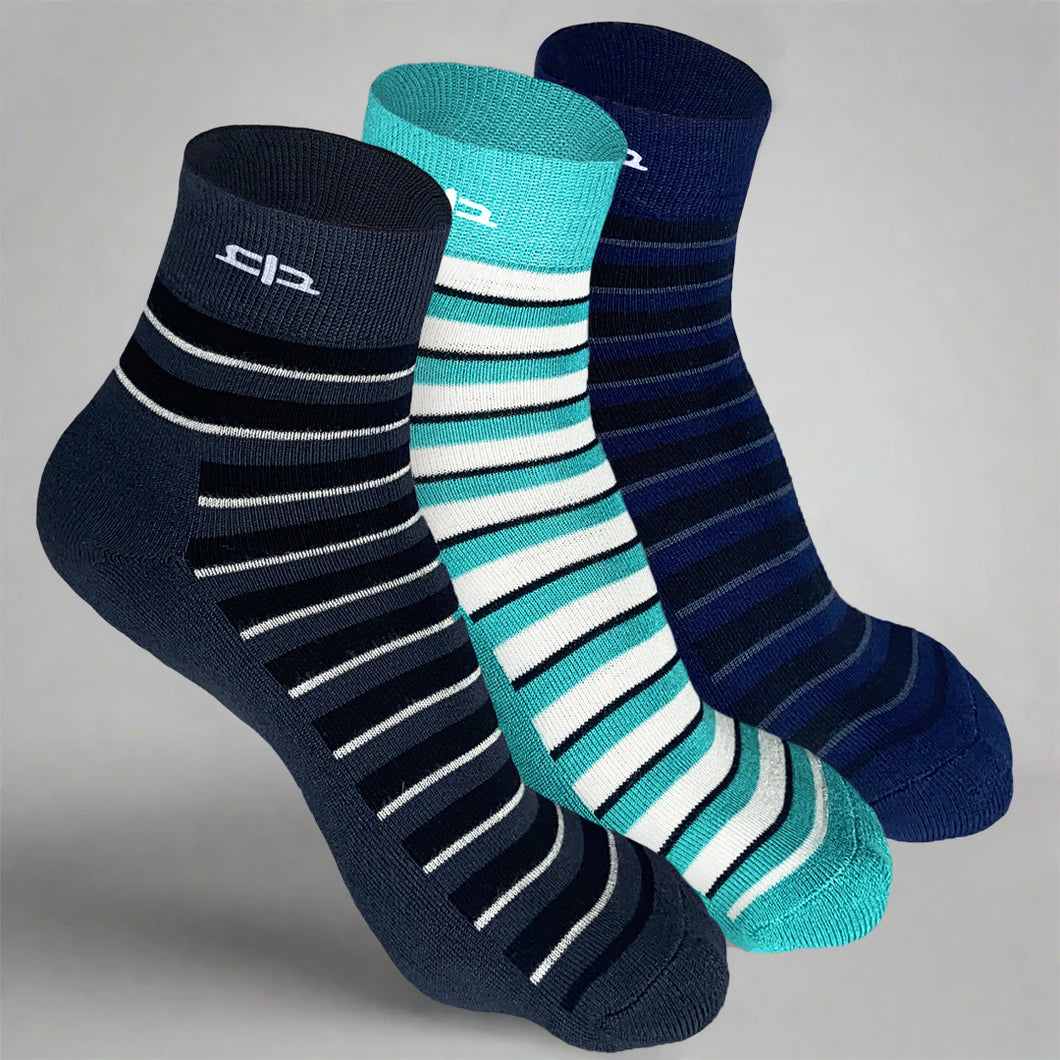 Heelium Bamboo Stripe Quarter Socks - 3 Pairs