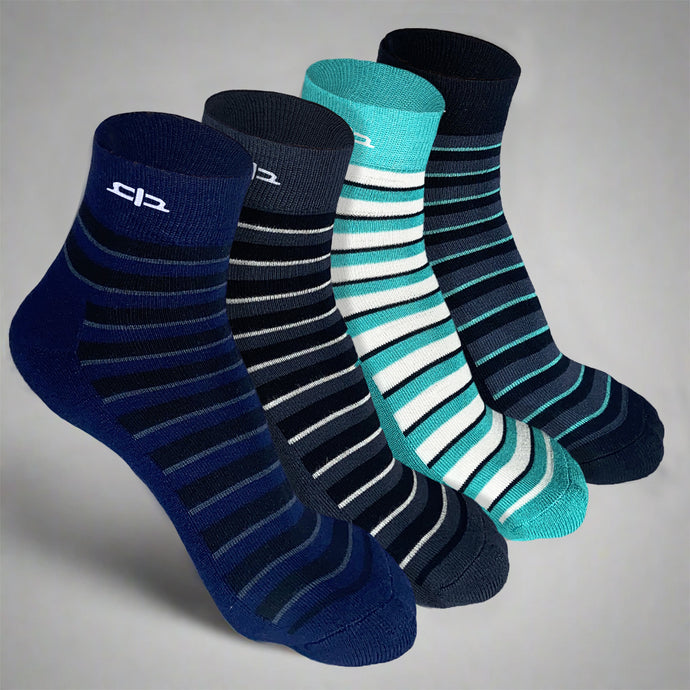 Bamboo Stripe Quarter Length Socks - 4 Pairs