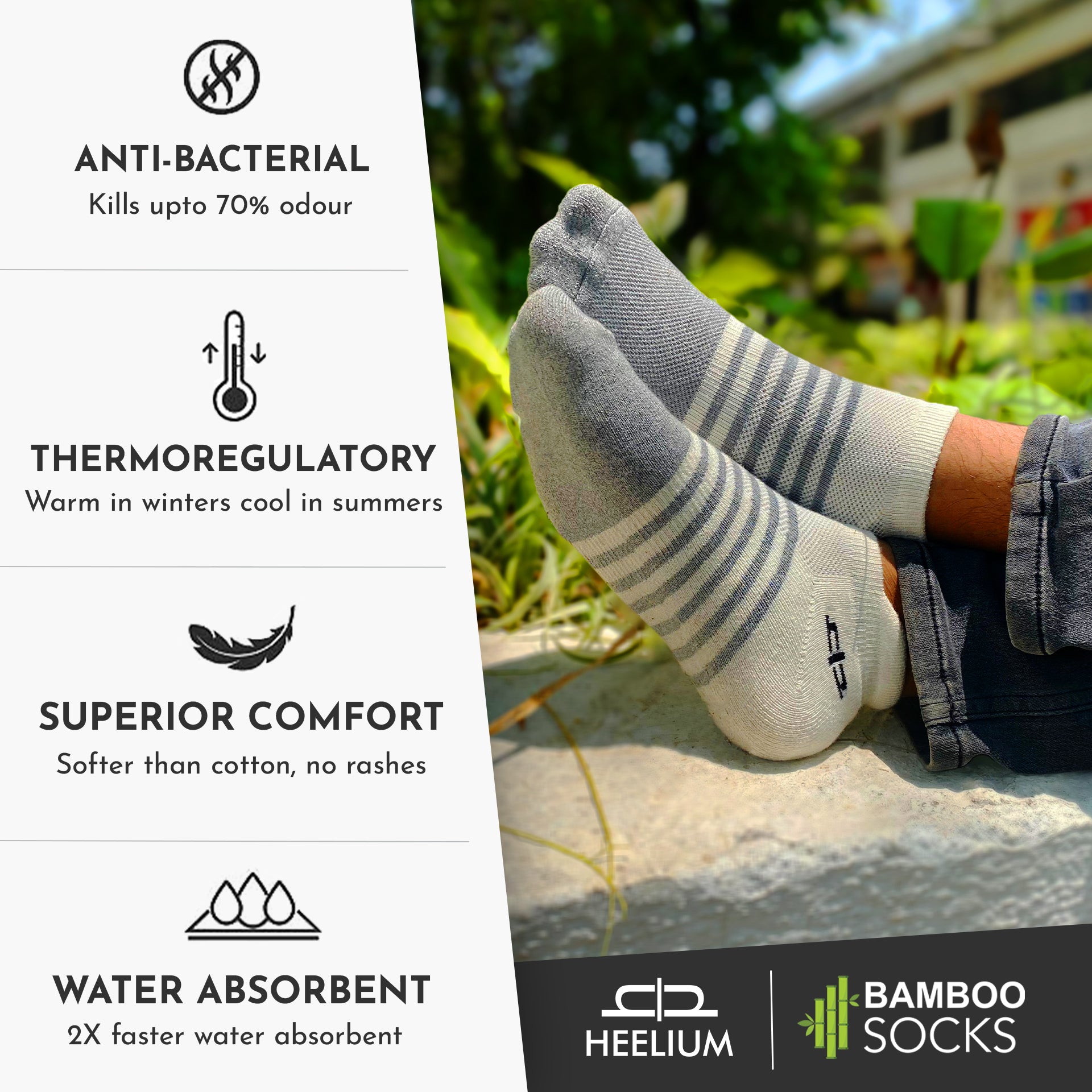 Heelium Bamboo Men Ankle Socks (Striped) - 3 Pairs