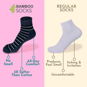 Bamboo Stripe Quarter Socks - 5 Pairs
