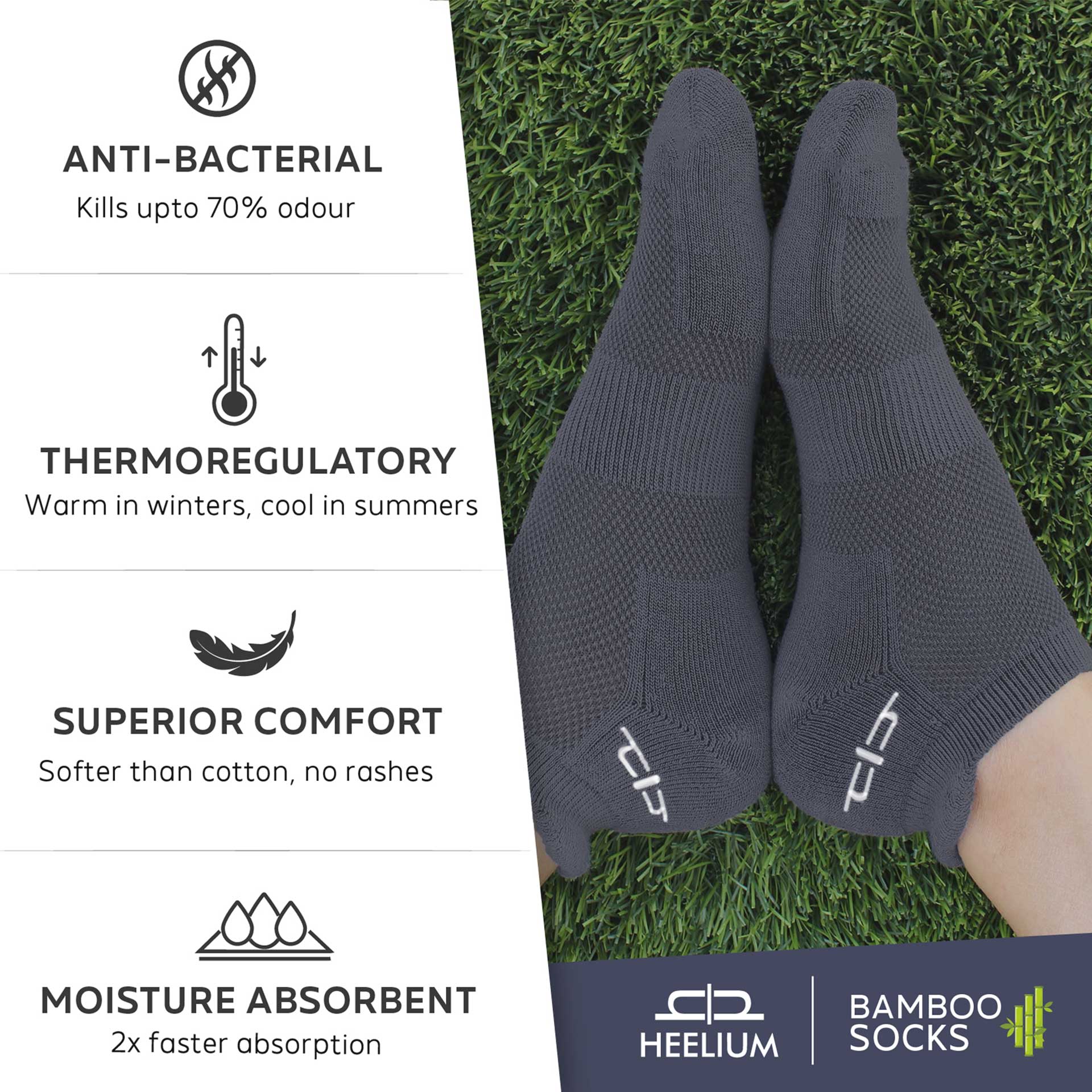 Heelium Bamboo Men Ankle Socks - 5 Pairs