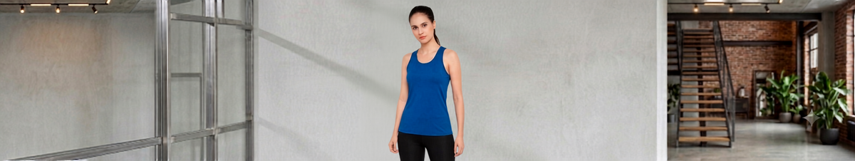 Heelium women’s bamboo racerback tank top in blue