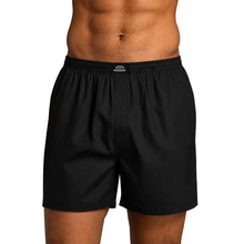 Load image into Gallery viewer, Black boxer with a brand logo on a plain background
