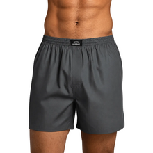 Load image into Gallery viewer, Grey boxer with a brand label on a plain background