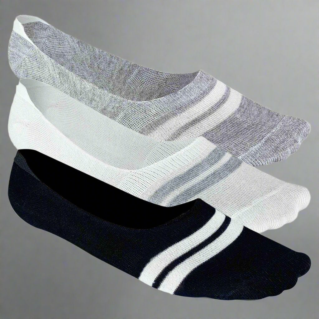 Heelium Bamboo No Show Socks for Men (Stripes) Pack of