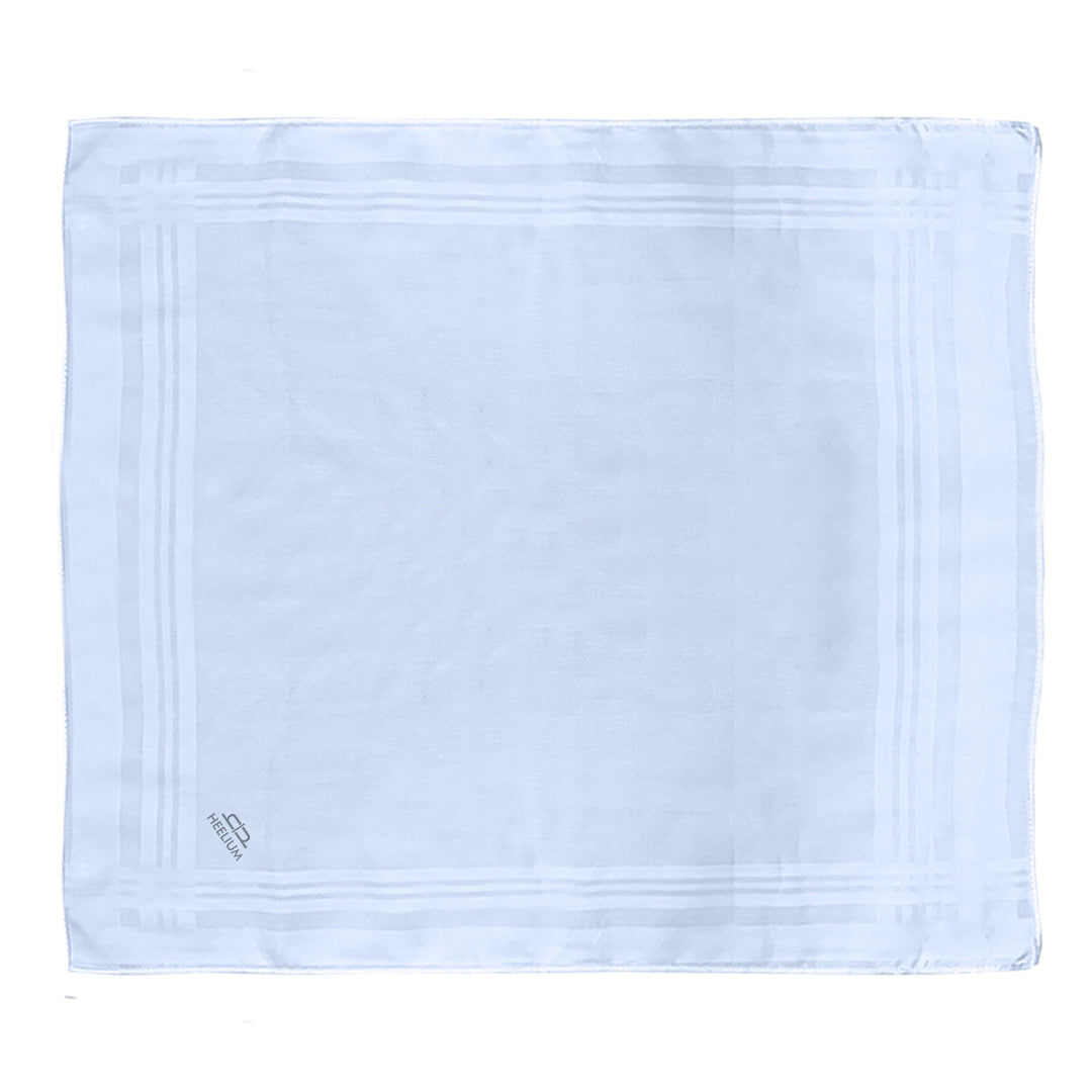 Unfolded light blue handkerchief showing its full shape and border