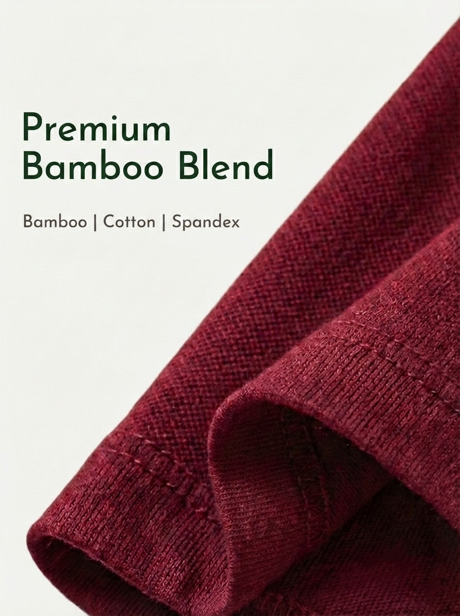 Close-up of the maroon bamboo-blend polo piqué knit