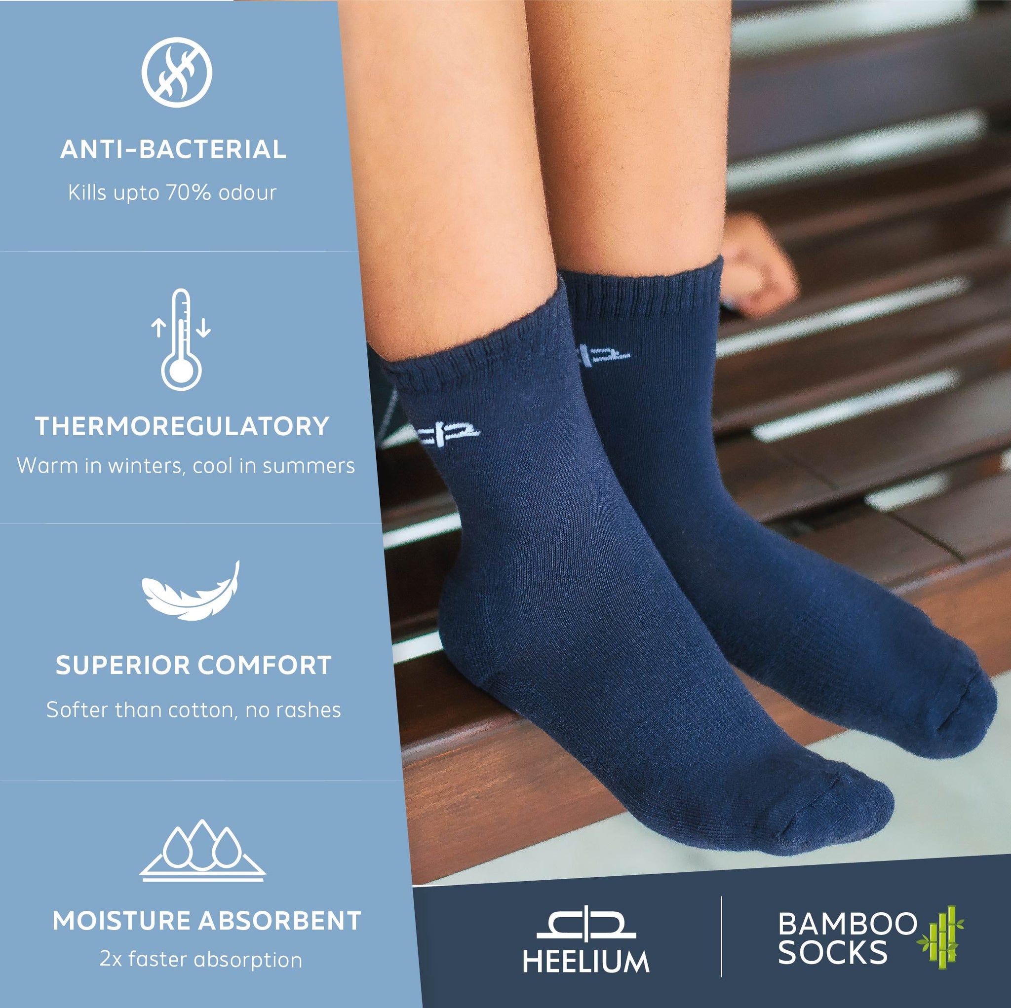 Heelium Bamboo Kids Crew Socks Pairs